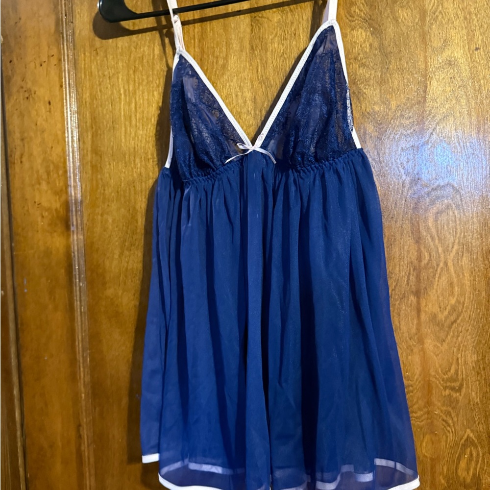 Victoria’s Secret Navy Blue Lace Trim Babydoll Chemise